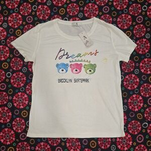 Womens A Brand‎ White Dreams Teddy Bear Brooklyn Skatepark Graphic T Shirt S/M